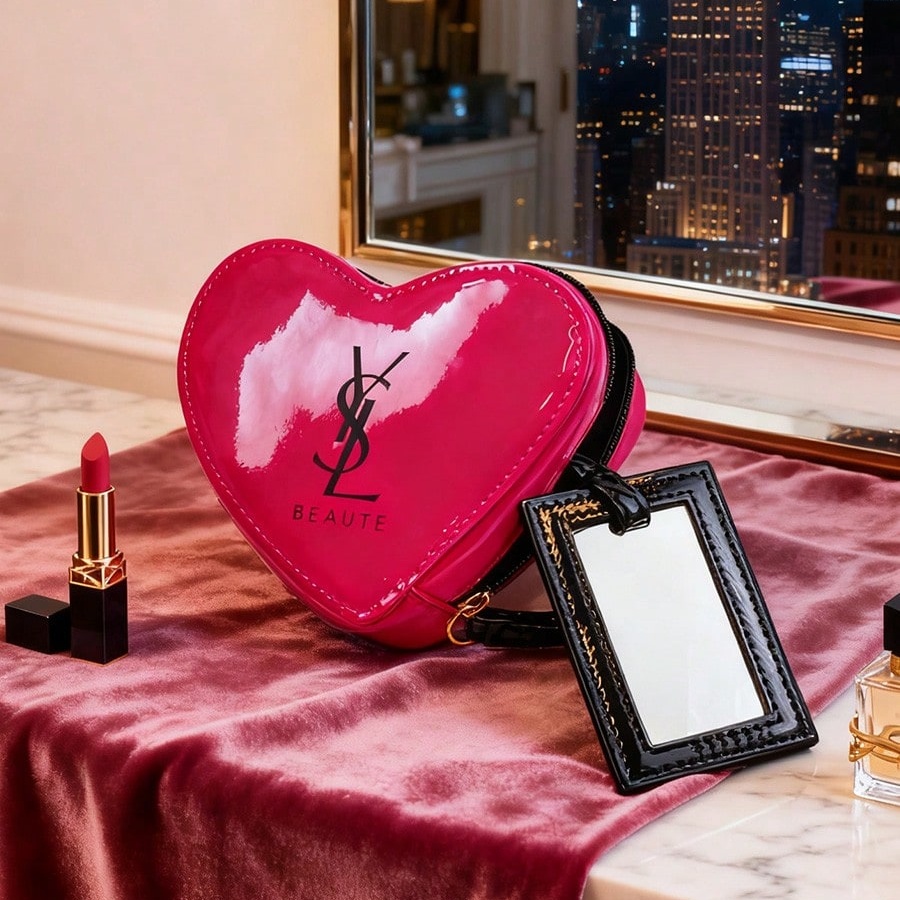 Ysl Beauty Makeup - YSL 블러쉬 핑크 하트 메이크업 가방(거울