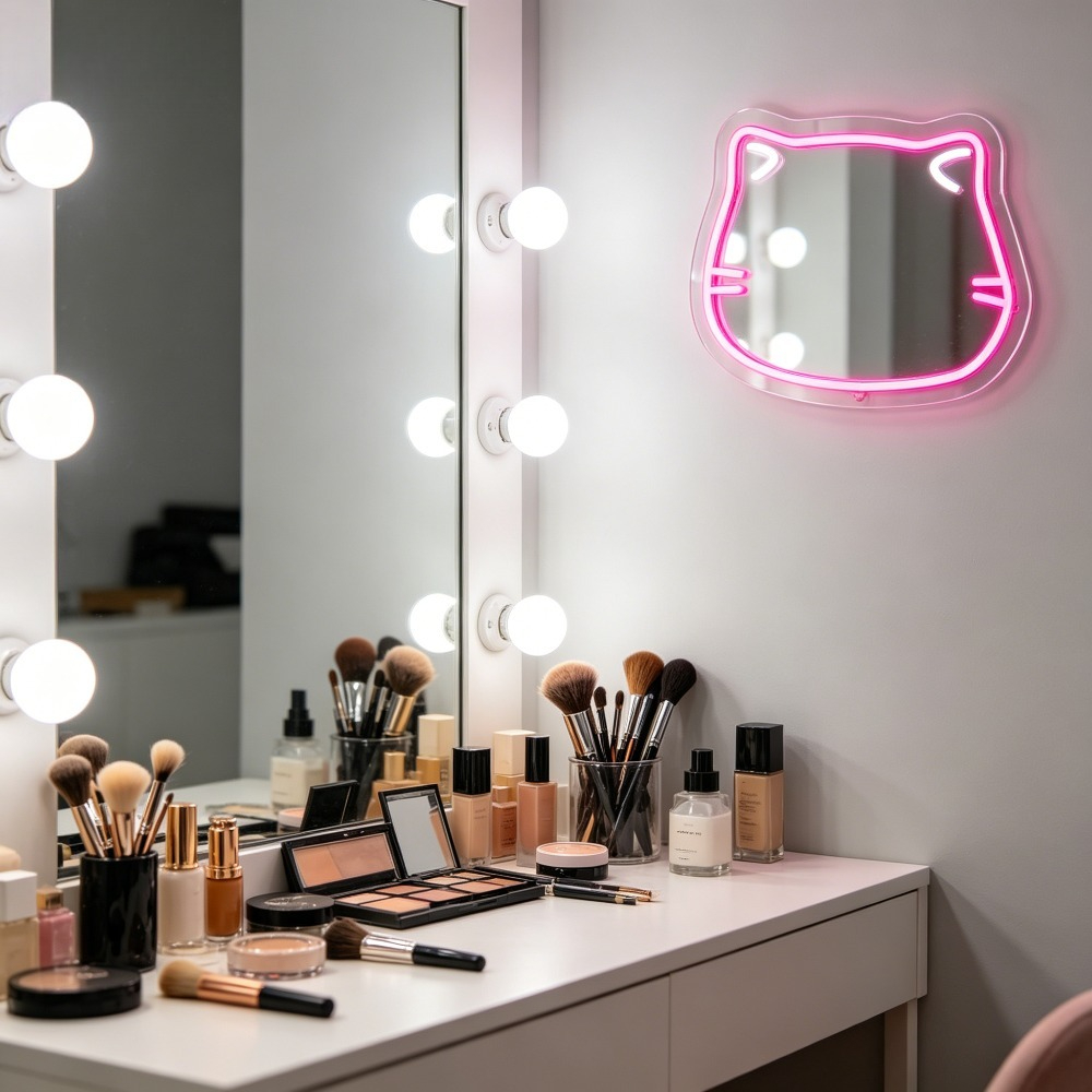 귀여운 고양이 셀카 네온사인 LED 디밍 가능 USB  - Beauty Makeup Girl Photo 리뷰 및 가격