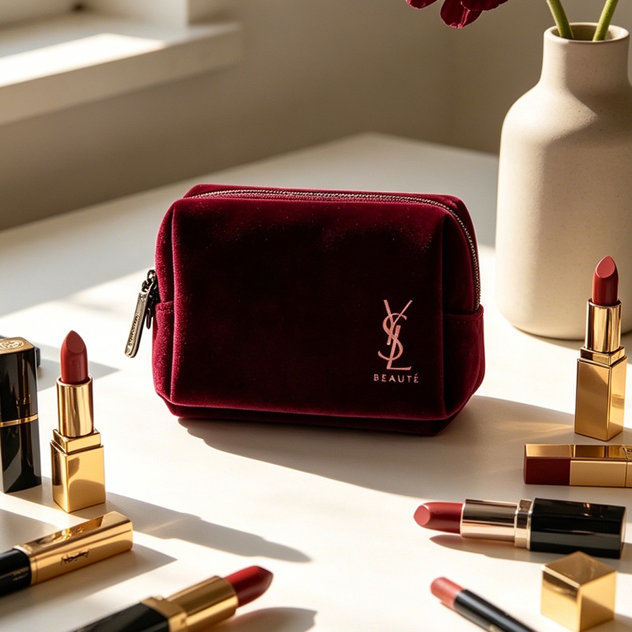 YSL의 가방 와인 레드 벨벳 미니 휴대용 사각형 화장 - Ysl Beauty Makeup 리뷰 및 가격